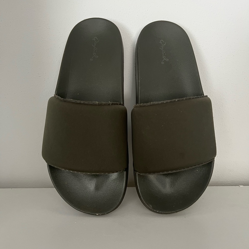 Qupid Green Slide Sandals